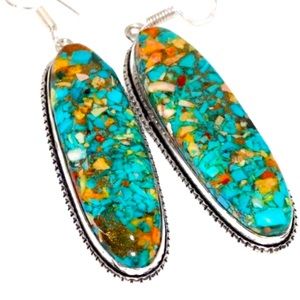 Beautiful Boho Turquoise and Amber Sterling Silver Earrings.